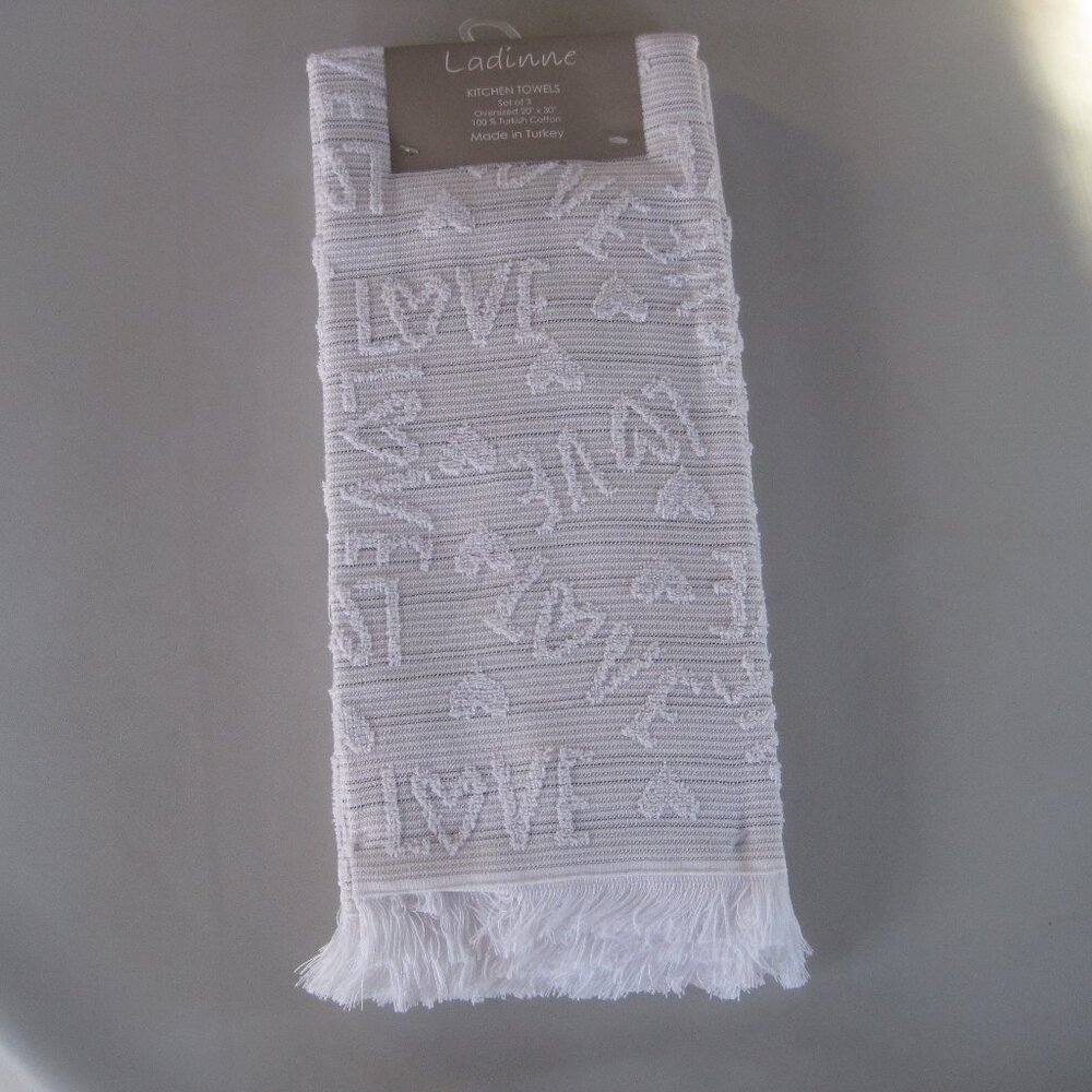 LADINNE KITCHEN DISH TEA TOWELS ASSORTED STYLES FRINGE 20 X 30 NIP (3) pack